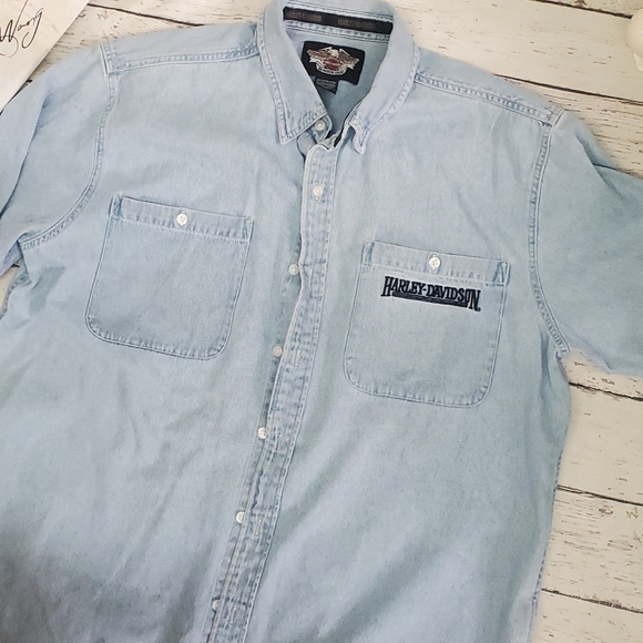 Harley Davidson Denim Button Down Jean Shirt - XL - Picture 5 of 7
